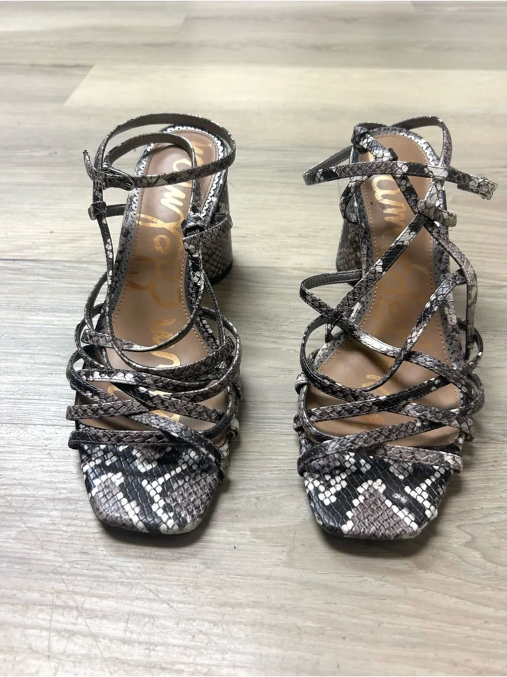 Sam Edelman Sandals Daffodil Snakeskin Stappy Heels Women Sz 9.5M Trendy Modern - Picture 5 of 13